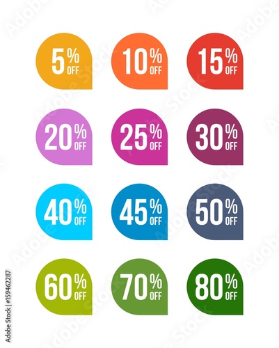 Sale off colored badges tag discount symbol retail sticker sign price pack