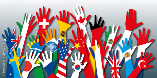 drapeaux - pays - main - solidarité - union - paix - humanité - nation
