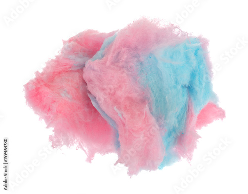Pink and blue cotton candy clumps isolated on a white background.