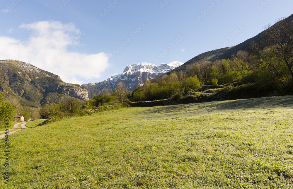 Fototapeta premium Landscape between broto and torla in the Pyrenees of Huesca