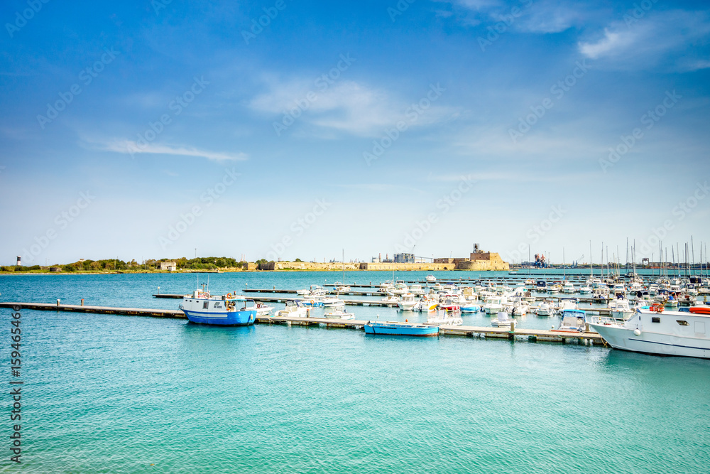 Port and medieval fortress in Brindisi, Italy