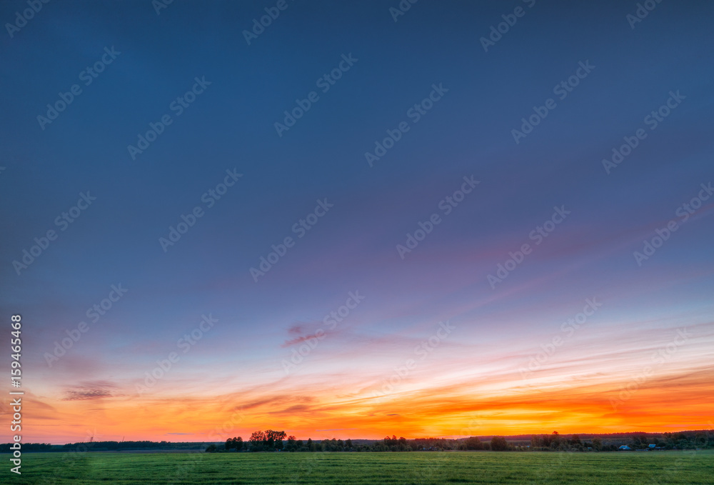 Green Wheat In Spring Field Under Scenic Summer Colorful Sky At 