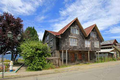 Typical wooden house on Chiloe Island, Chile, South America