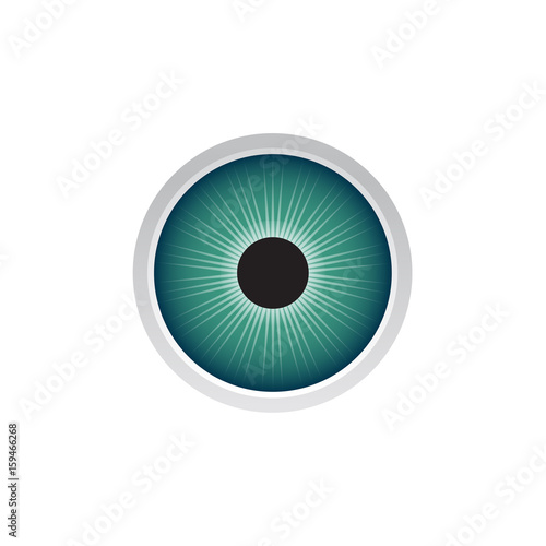 Human blue eye isolated on whie background.