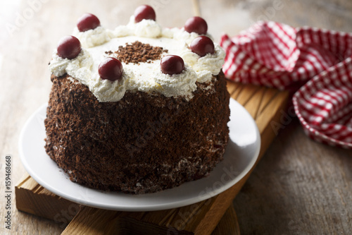 Chocolate and whipped cream cake with cherries or Black Forest cake