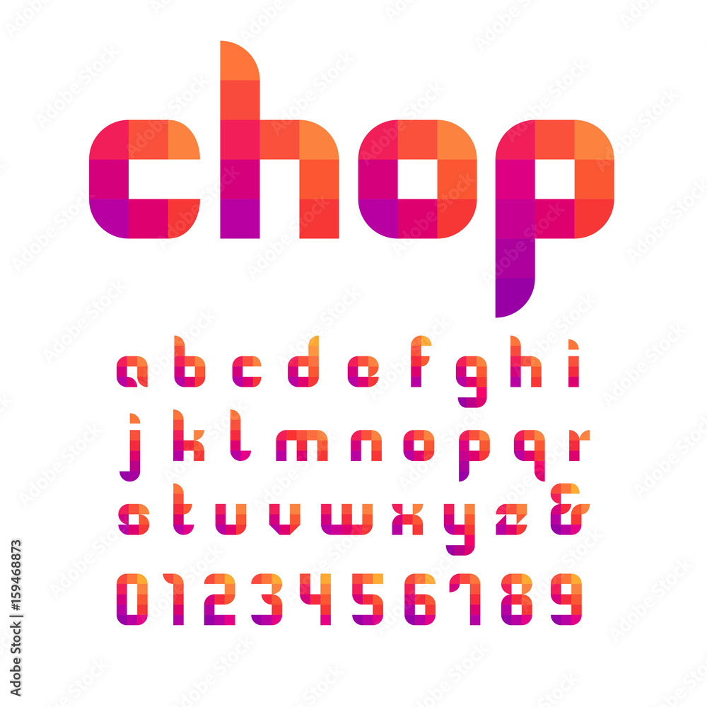 Mosaic font. Vector alphabet with latin letters and numbers. Mosaic font. Vector alphabet with latin letters and numbers.