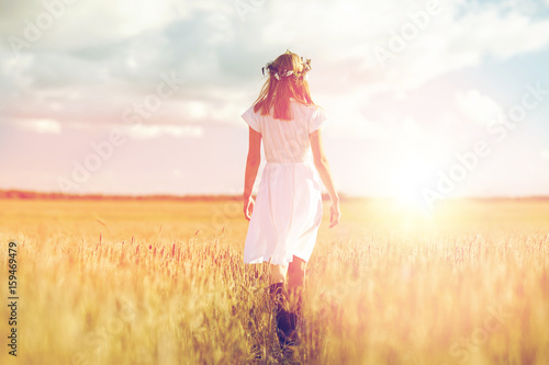 Wallpaper Mural happy young woman in flower wreath on cereal field Torontodigital.ca