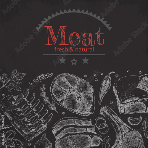 Background with different meat products