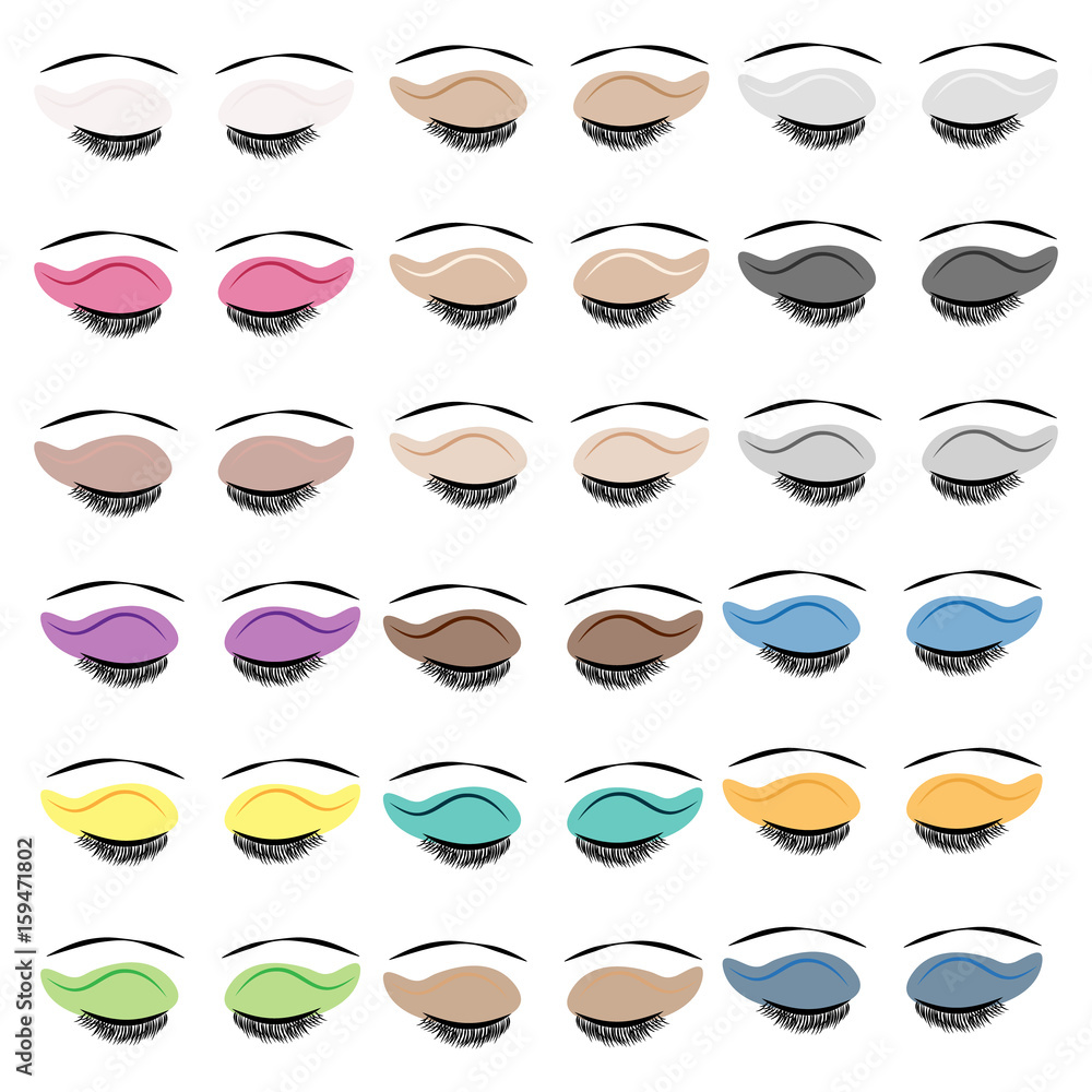 Color women eyes with eyeshadows on white background Color women eyes with eyeshadows on white background