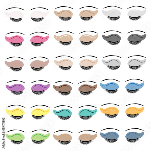 Color women eyes with eyeshadows on white background