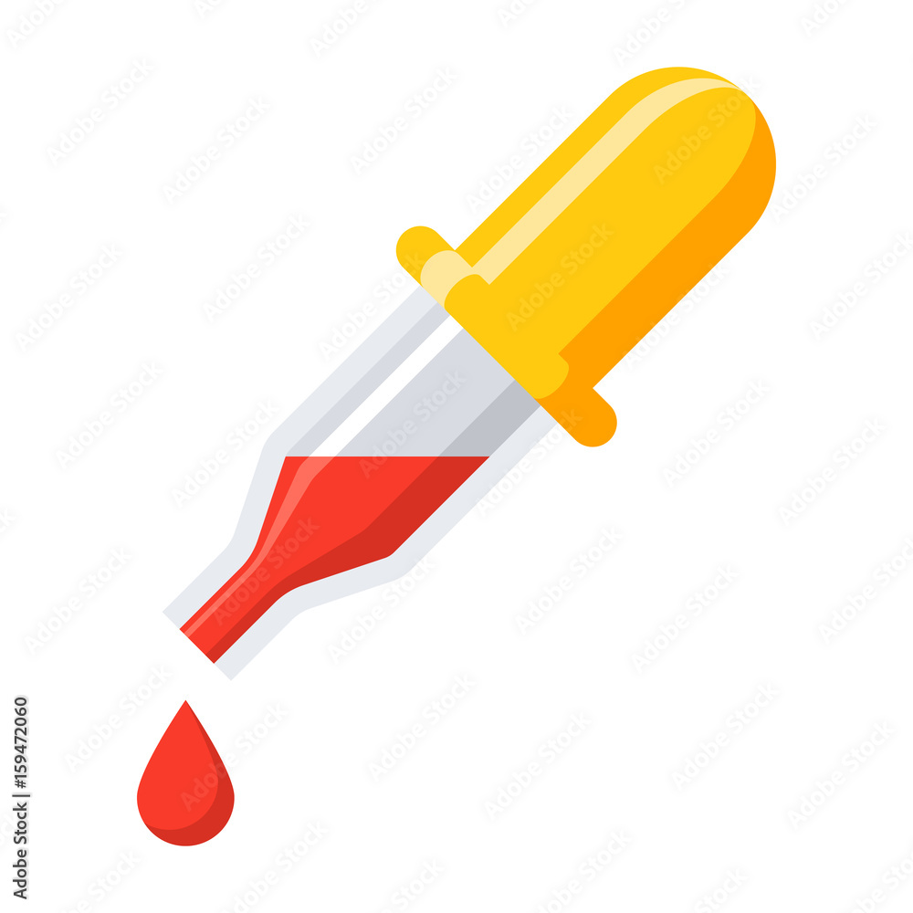 Medical pipette or chemical dropper with blood and drop, vector icon in flat style Medical pipette or chemical dropper with blood and drop, vector icon in flat style