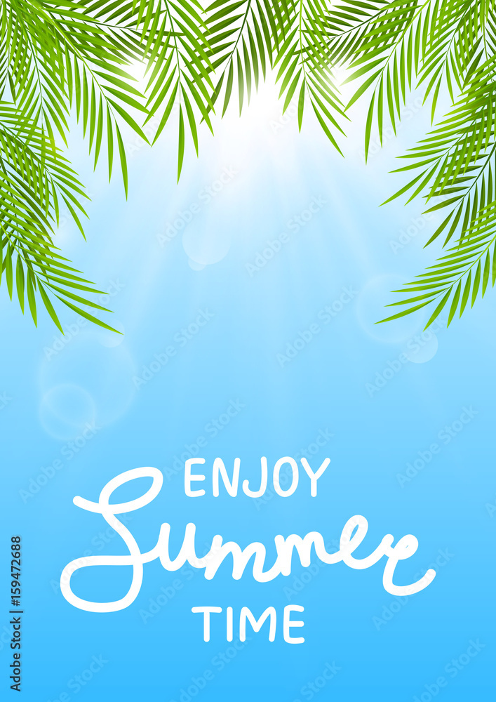 Fototapeta premium Summer background with palm leaves 