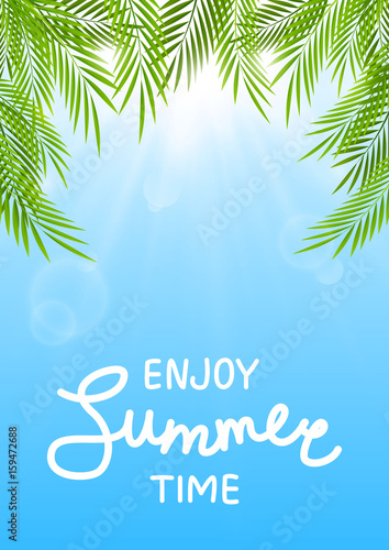 Summer background with palm leaves 