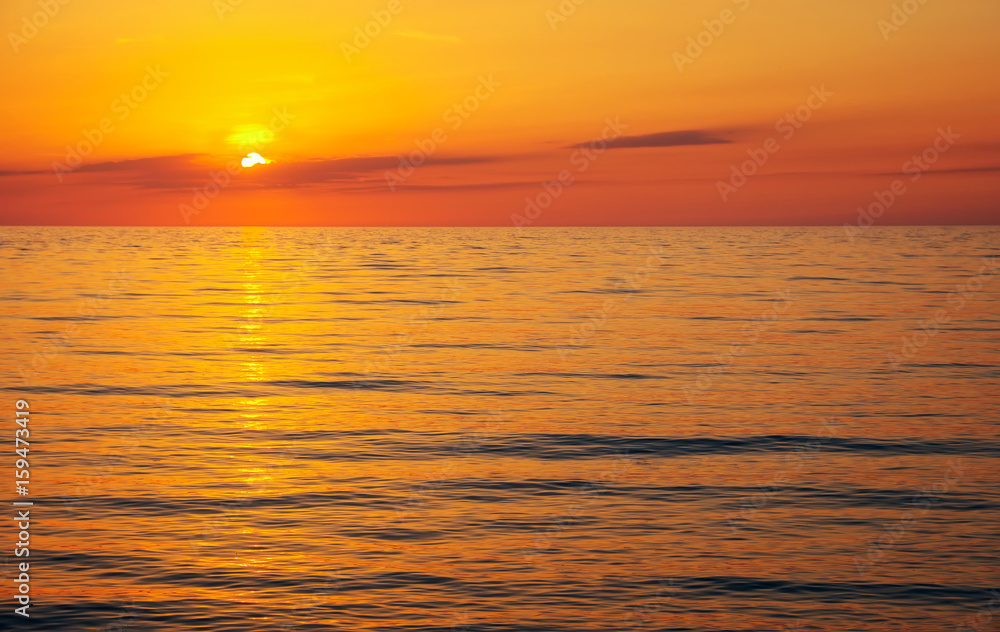 Beautiful sunset over the ocean. Sunrise in the sea