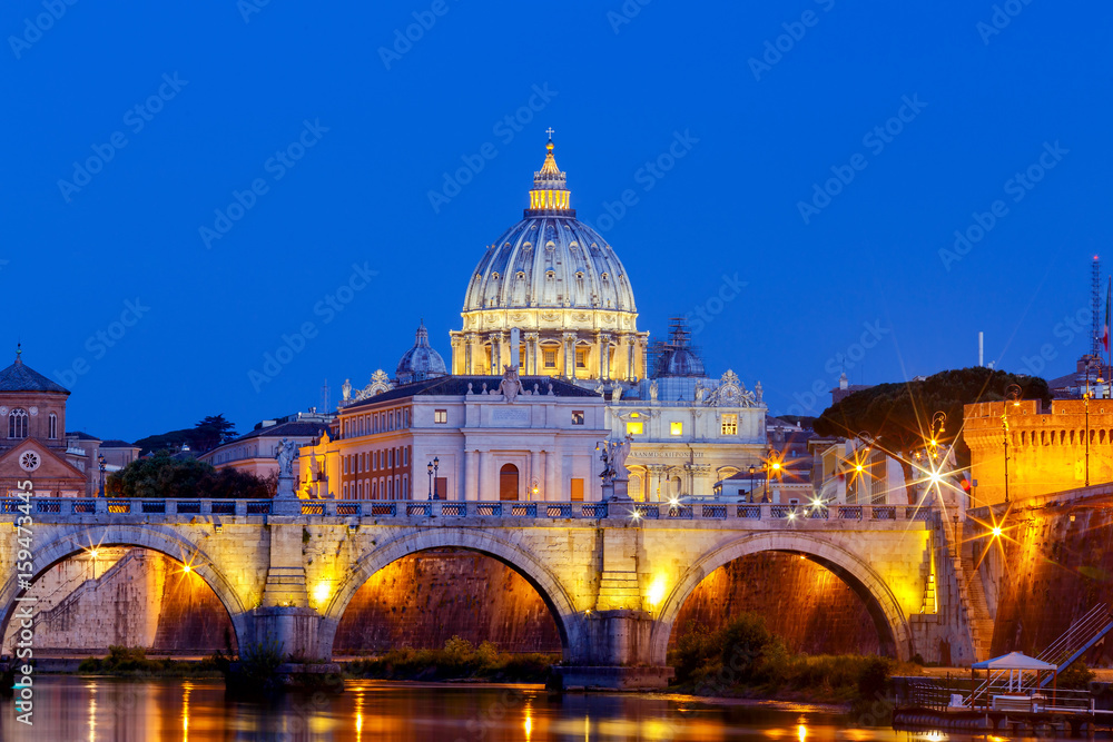 Rome. The Tiber River and Saint Peter's Cathedral.