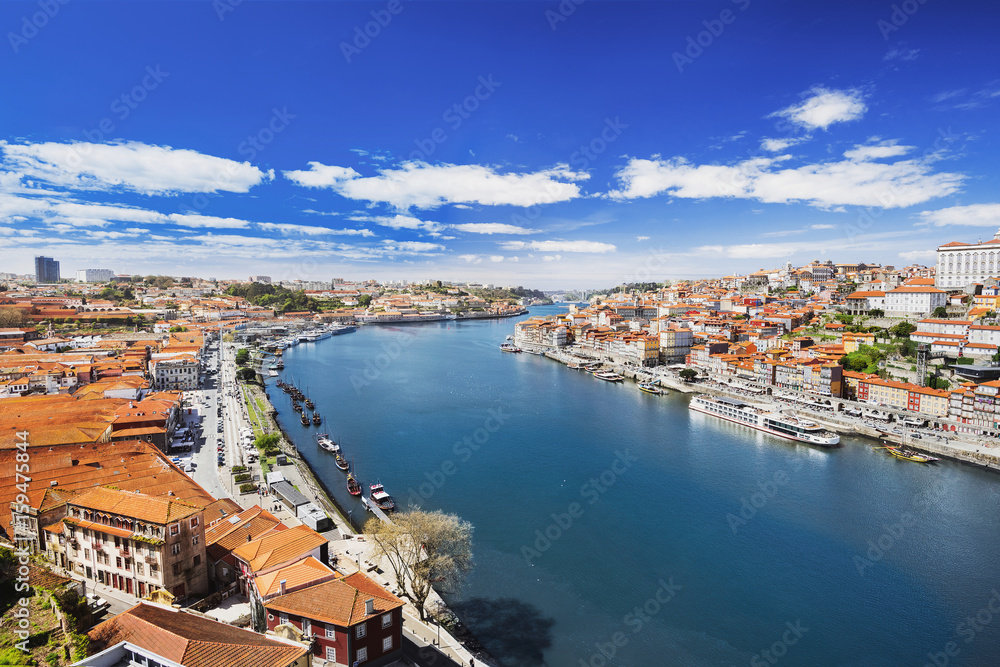 View of the Porto city and Vila Nova de Gaia with Douro river, Portugal