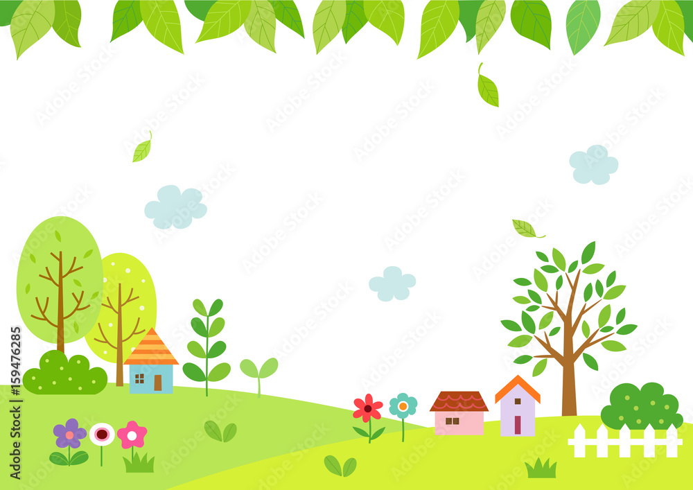 Natural landscape with green leaves background