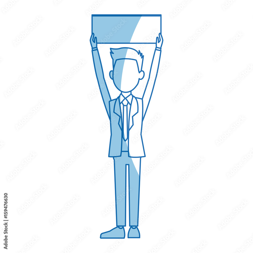 businessman in suit man holding blank billboard vector illustration