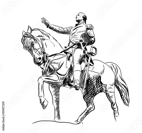 Obraz na płótnie Hand drawn sketch of General George Washington Equestrian Statue at Union Square in Manhattan. Vector illustration. w salonie