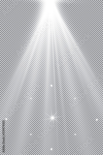 Set of golden glowing lights effects isolated on transparent background. Sun flash with rays and spotlight. Glow light effect. Star burst with sparkles.