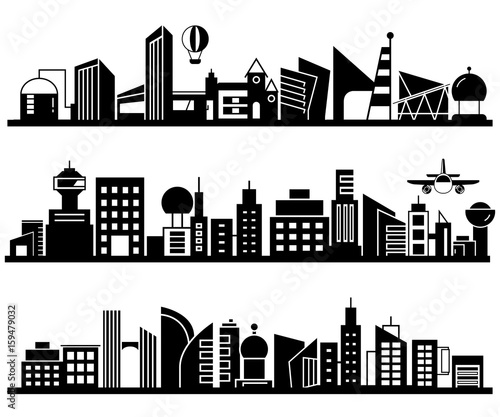 city skyline, city scape set, vector illustration