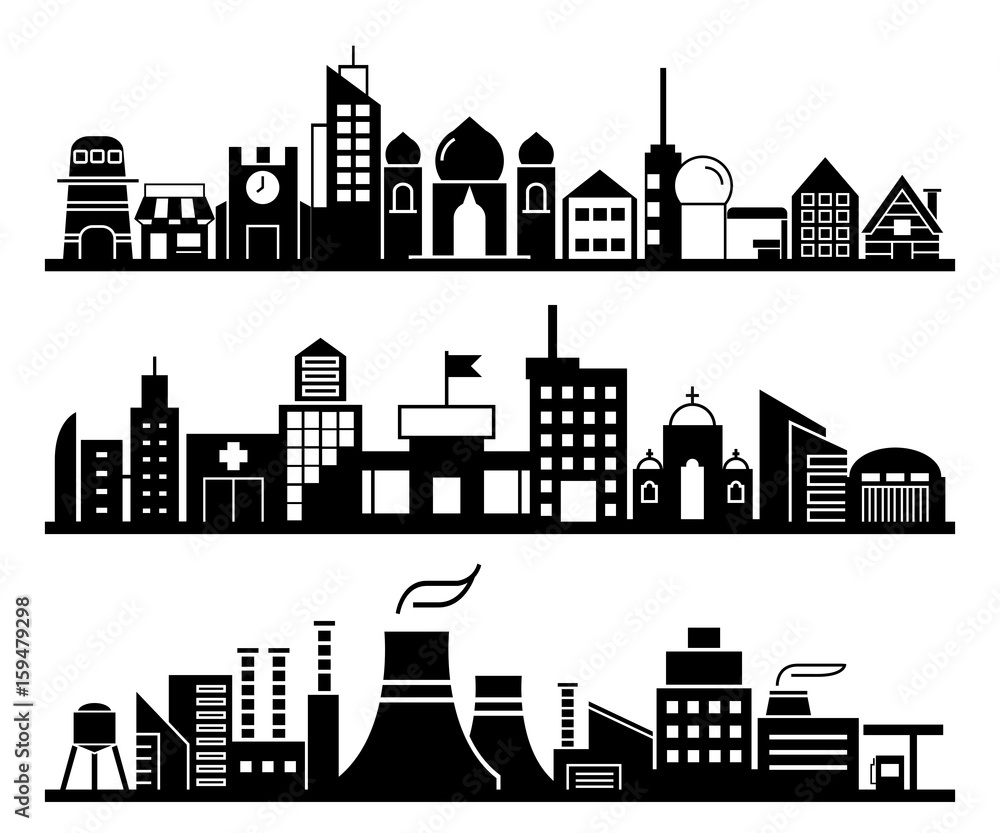 city skyline, city scape set, vector illustration