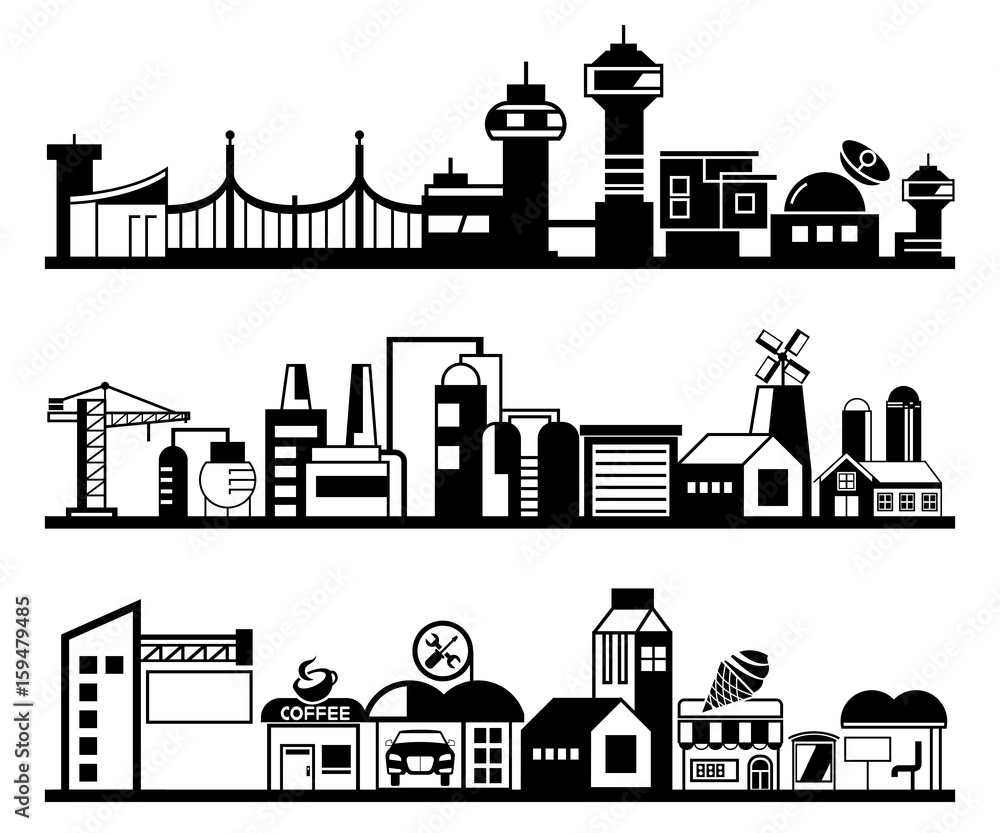 city skyline, city scape set, vector illustration
