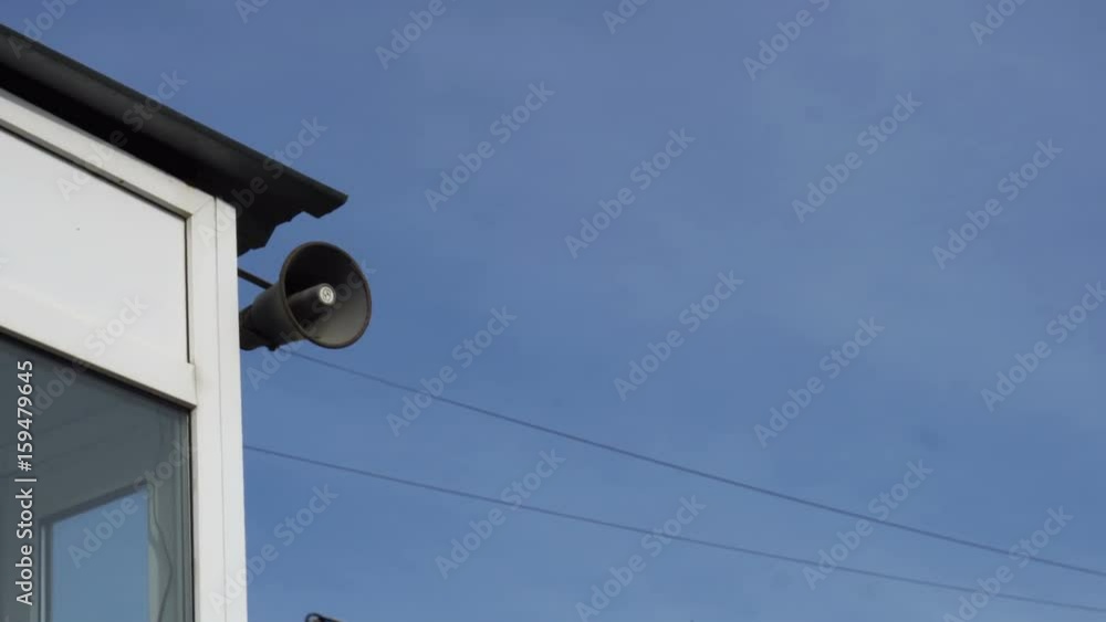 column loudspeaker Megaphone pole on the booth in the sky. column loudspeaker Megaphone pole on the booth in the sky.