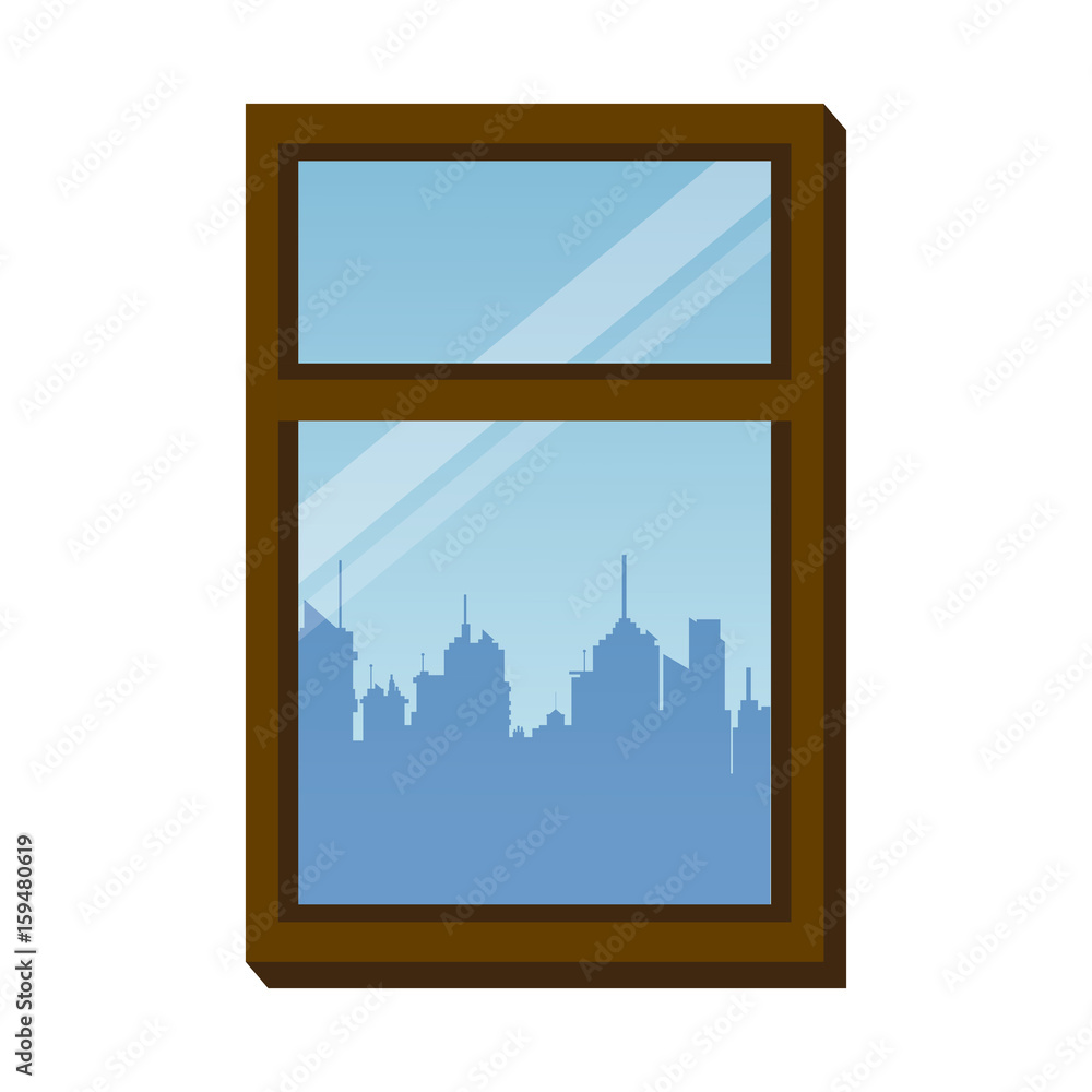 window frame city urban buiding view vector illustration - obrazy, fototapety, plakaty 