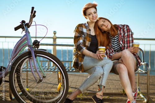 Two women with bicycels