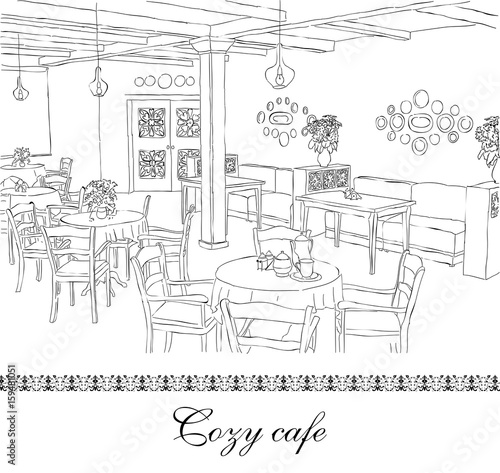 Cafe Interior - Drawn Sketch -  Vector Illustration    