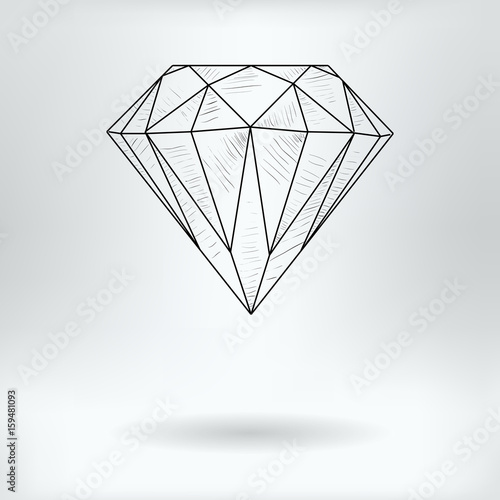 Cartoon Symbol of Faceted Diamond  - Jewel Concept -  Drawing Sketch Vector Illustration  