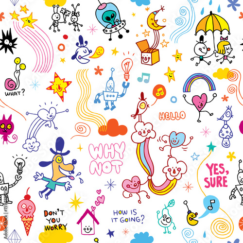 fun cartoon comic characters seamless pattern
