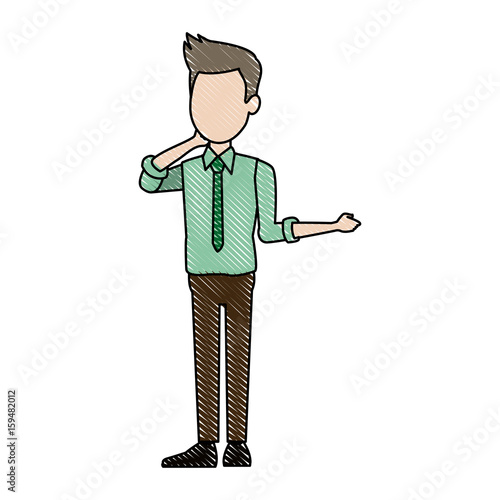 young businessman standing with folded arms suit, tie and shirt vector illustration