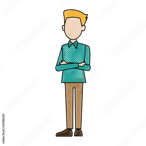 young businessman standing with folded arms suit, tie and shirt vector illustration