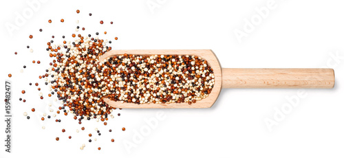 raw quinoa on white, top view