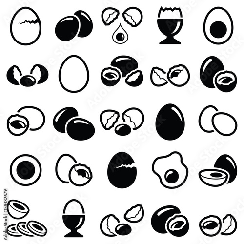 Egg icon collection - vector outline and silhouette illustration