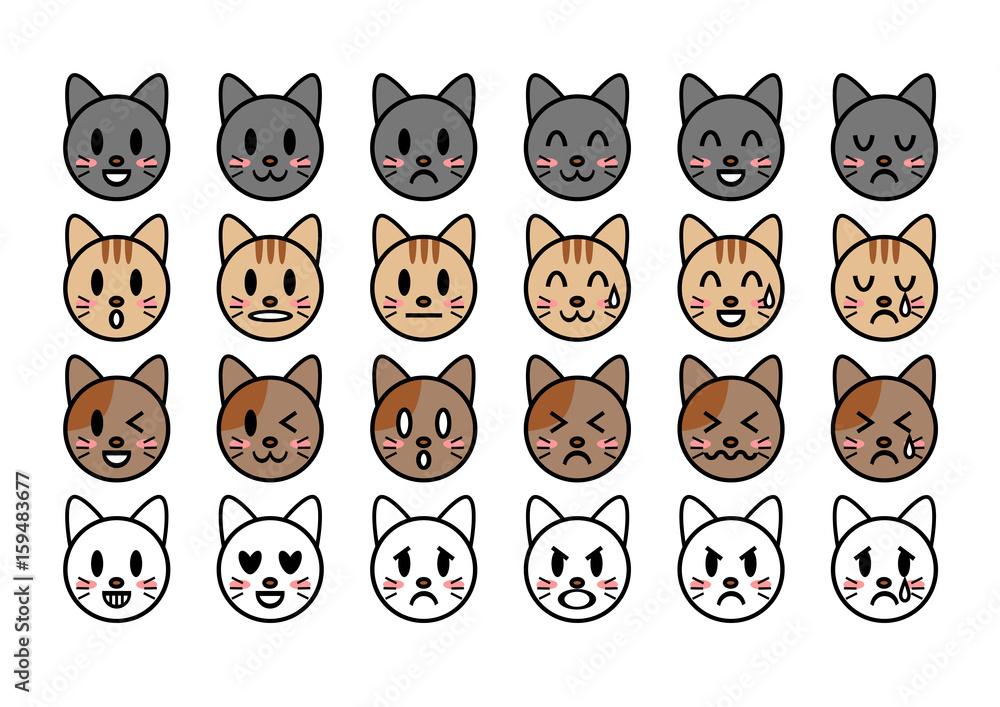 Fototapeta premium ネコの表情アイコンイラストアイコンセット
