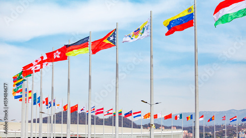 Flags of countries. different countries on the flagpole