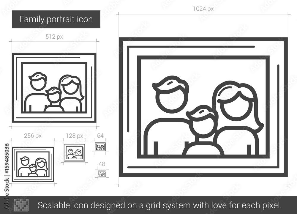 Family portrait vector line icon isolated on white background. Family portrait line icon for infographic, website or app. Scalable icon designed on a grid system. Family portrait vector line icon isolated on white background. Family portrait line icon for infographic, website or app. Scalable icon designed on a grid system.
