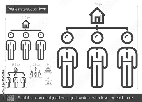 Real estate auction vector line icon isolated on white background. Real estate auction line icon for infographic, website or app. Scalable icon designed on a grid system.