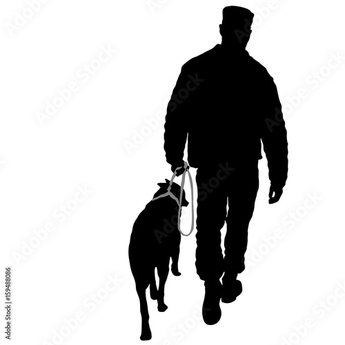 Silhouette of man and dog on a white background