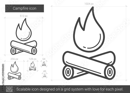 Campfire vector line icon isolated on white background. Campfire line icon for infographic, website or app. Scalable icon designed on a grid system.