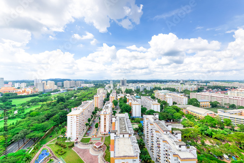 Photography Aerial view dense of HDB apartment buildings at midday in Ang Mo Kio neighborhood of Singapore