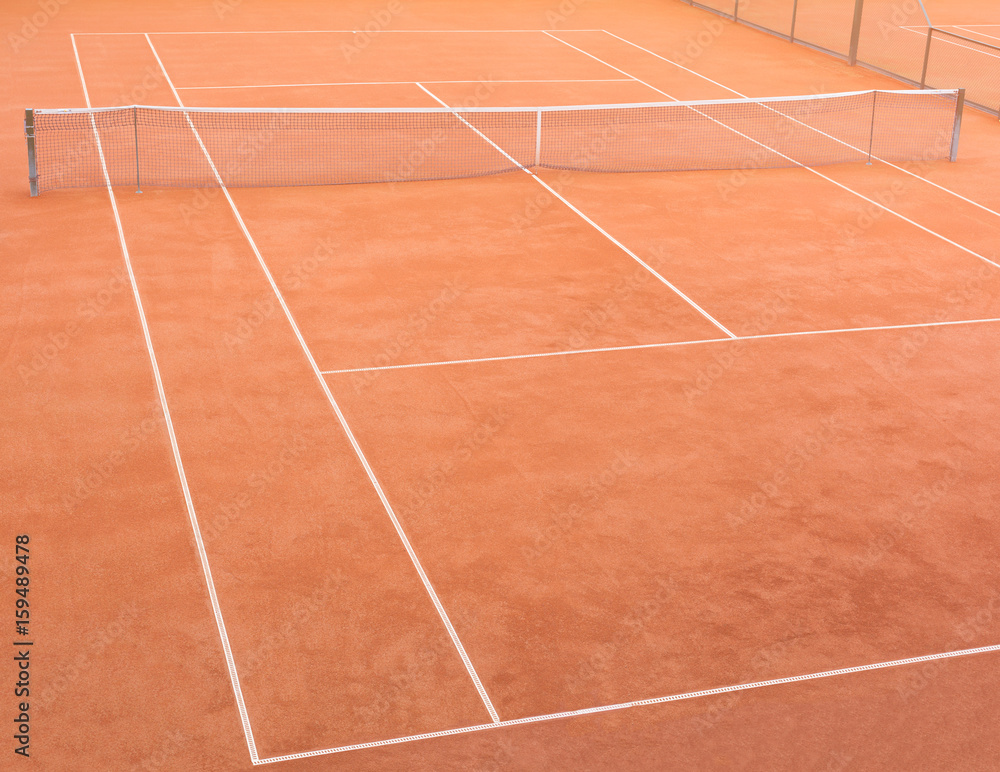 Ground tennis court in the early morning before the match