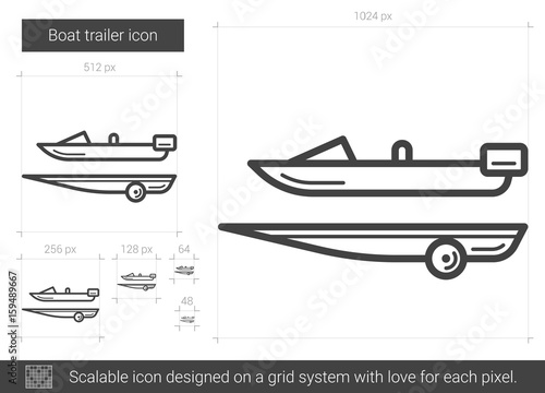 Boat trailer vector line icon isolated on white background. Boat trailer line icon for infographic, website or app. Scalable icon designed on a grid system.