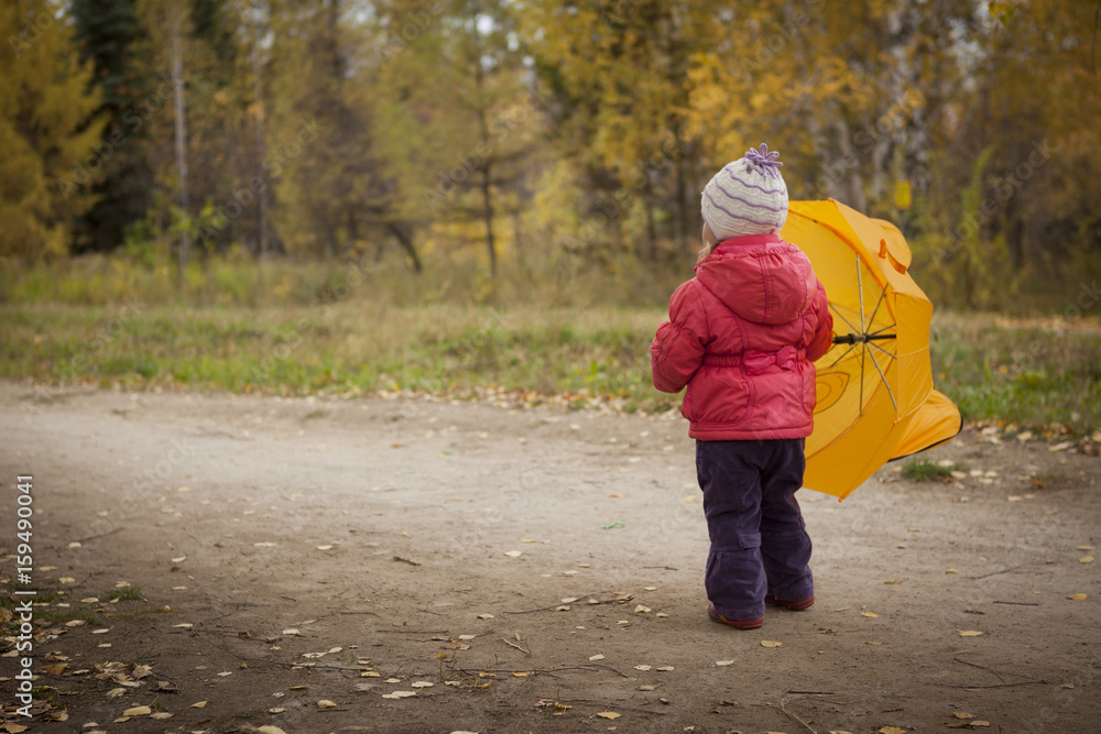 Fototapeta premium little girl with umbrella in autumn Park back