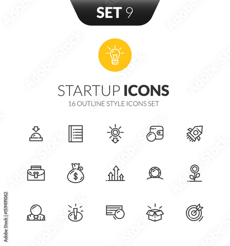 Outline black icons set in thin modern design style