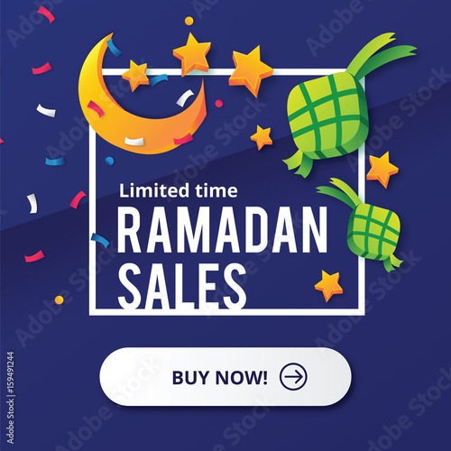 Ramadan Sales Post with Ketupat and Moons and Stars