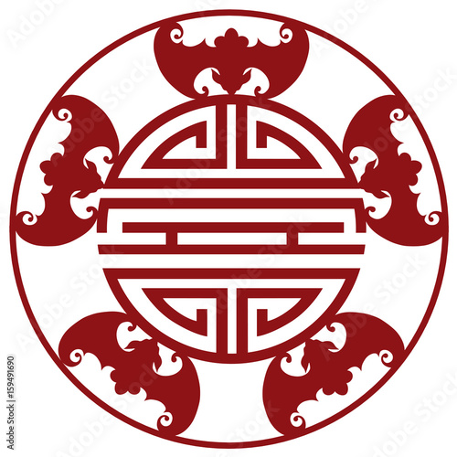 Chinese Longevity Five Blessings Symbols Illustration